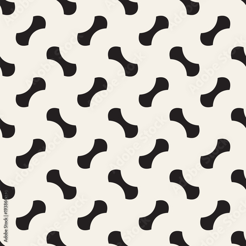 Vector geometric seamless pattern with curved shapes grid. Abstract monochrome rounded lattice texture. Modern textile background design