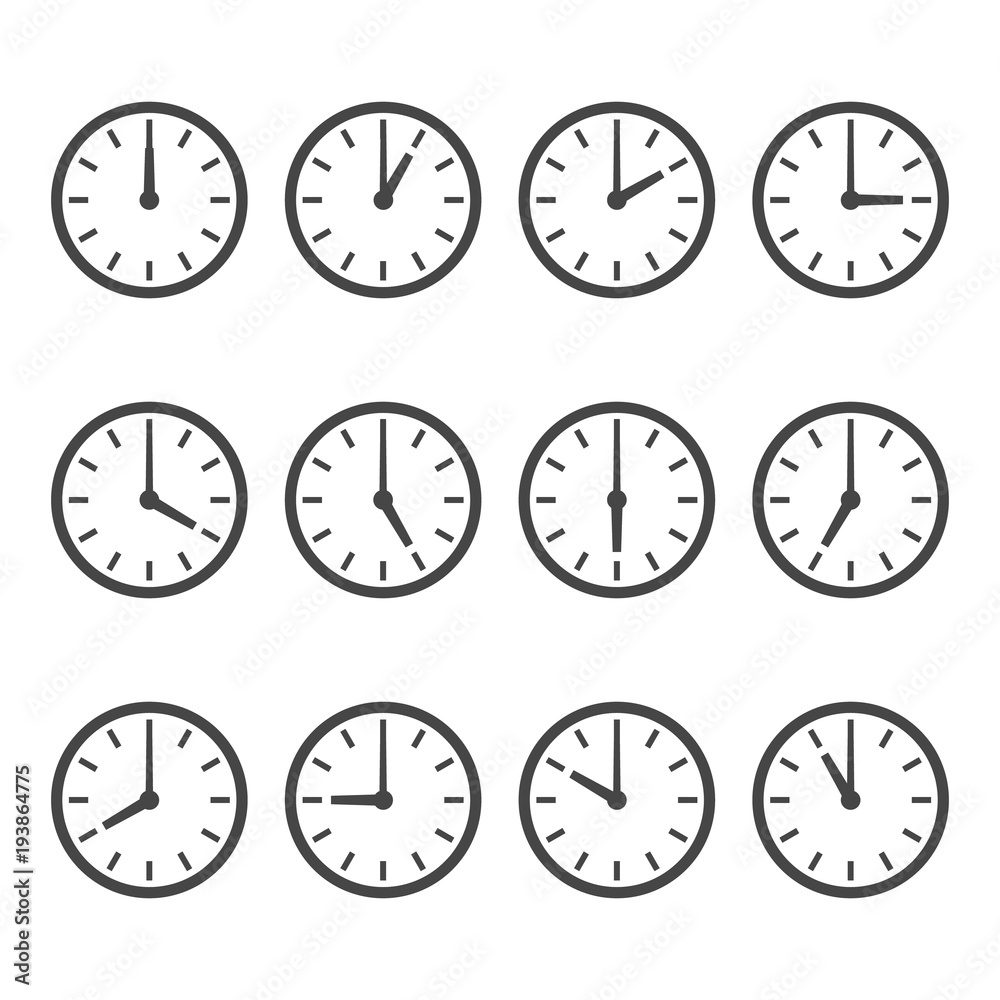 Set of wall clocks for every hour Stock Vector Adobe Stock