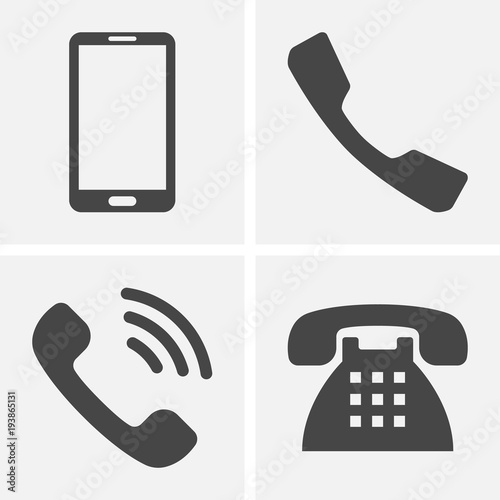 Phone icons. Set of flat grey icons.