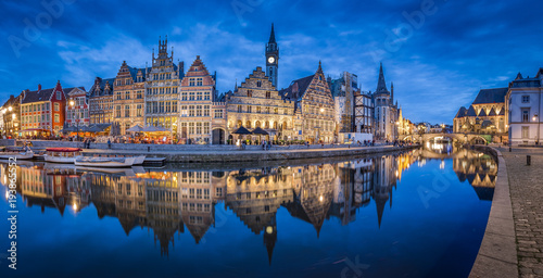 Twilight panorama of the city of Gent, Flanders, Belgium photo