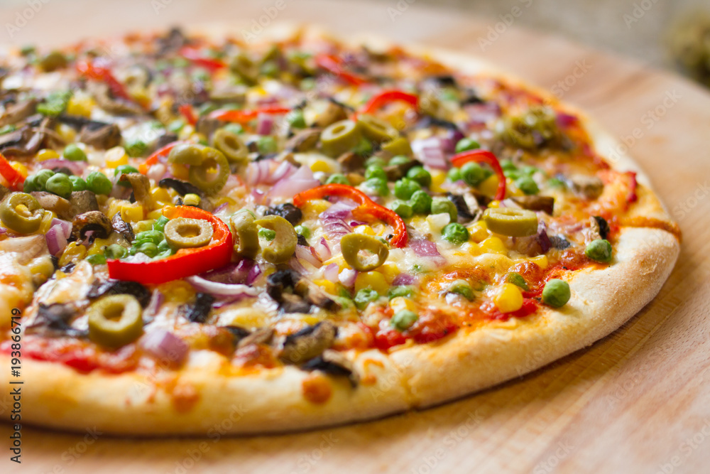 delicious vegetarian pizza on wood delicious vegetarian pizza on wood