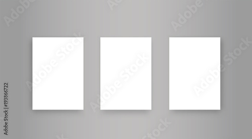 Blank Paper A4 with shadow. Mock-Up realistic white Poster hanging - stock vector. © Comauthor