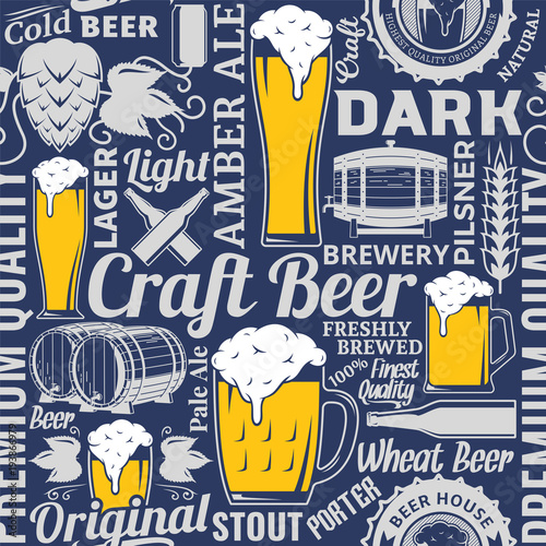 Typographic vector beer seamless pattern or background