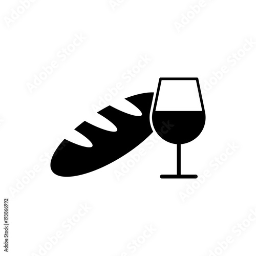 bread and wine vector black on white background