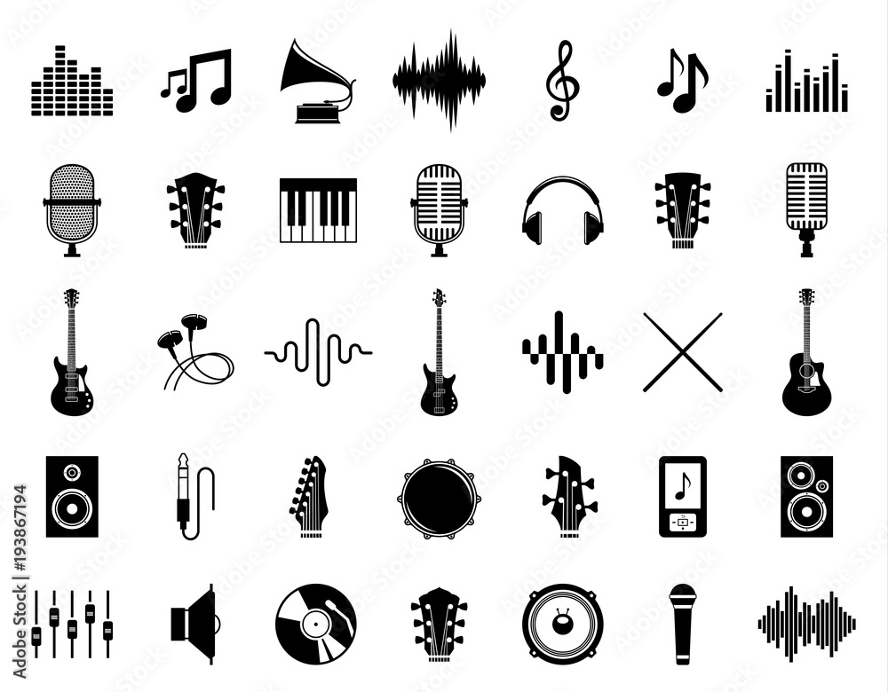 Naklejka premium Set of vector music icons isolated on white