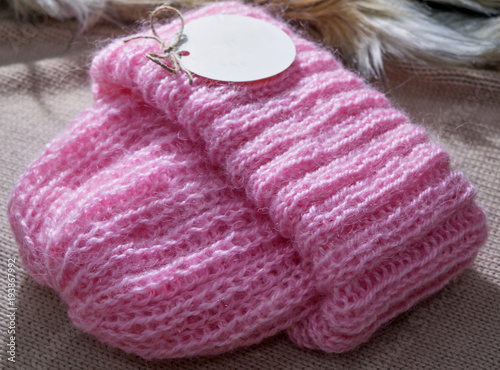 Warm handmade pink winter hat for women