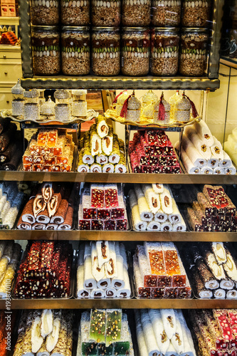 Turkish honey with nuts and pistachios, a variety of rahat loachum, one of the most ancient desserts known to mankind