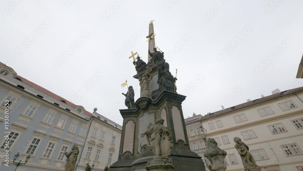 The Holy Trinity Column is installed in Malá Strana, Prague, Czech Republic.
