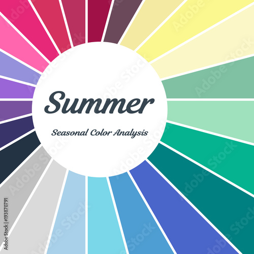 Stock vector color guide. Seasonal color analysis palette for summer  type. Type of female appearance