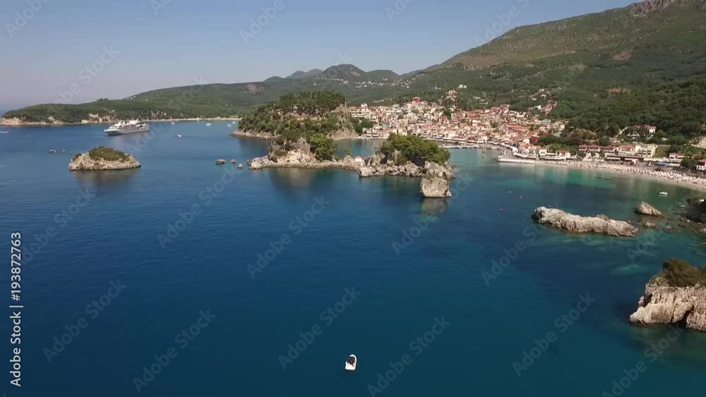 Aerial video of Parga in Greece with beatch and harbour Aerial video of Parga in Greece with beatch and harbour