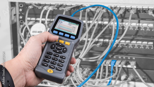 Photography Measurement a cables connected in patch panels of rack case