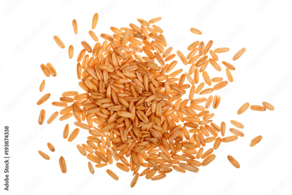 oat grains isolated on white background. Top view. Flat lay