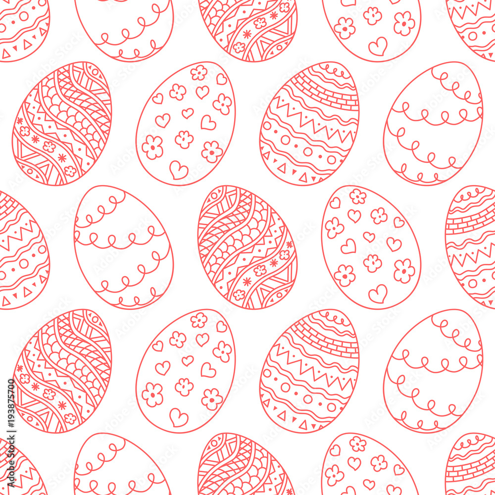 Vector seamless simple pattern with red easter egg on white background. Easter holiday background of ornamental Easter eggs Stock Vector