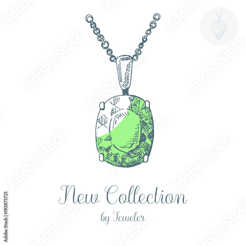 Hand drawn pendant on a chain. Vector illustration of a sketch style.