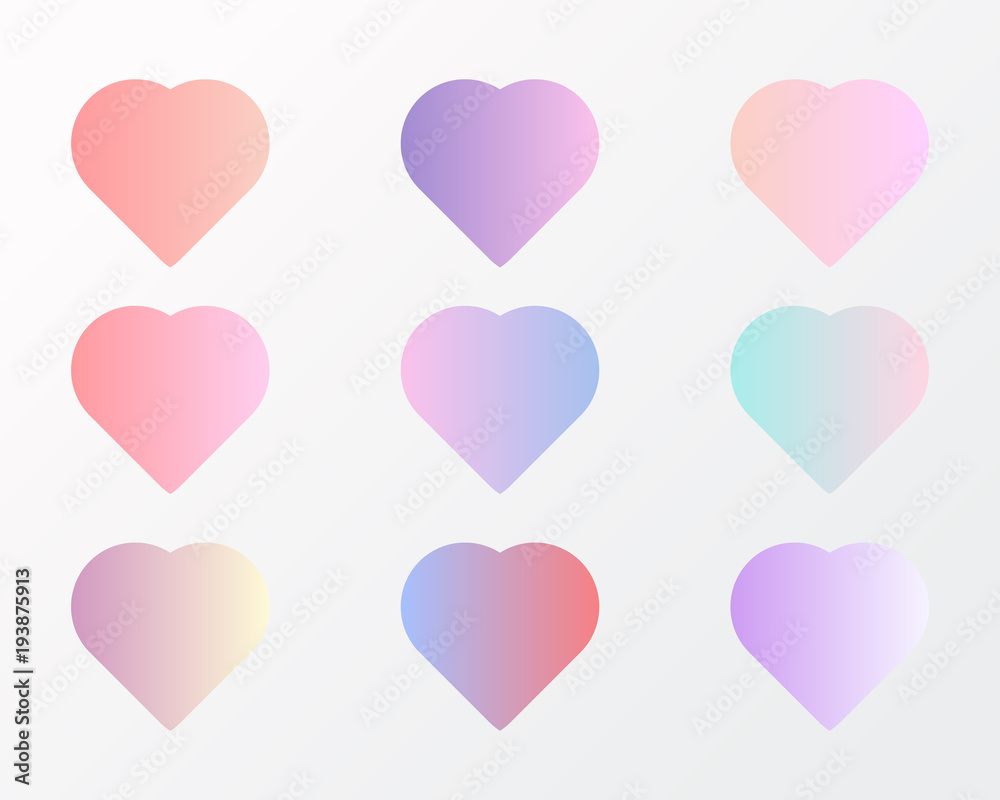 Vector illustration of a beautiful gradient hearts, different colors,set