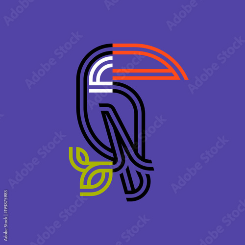 Double line style toucan on purple background