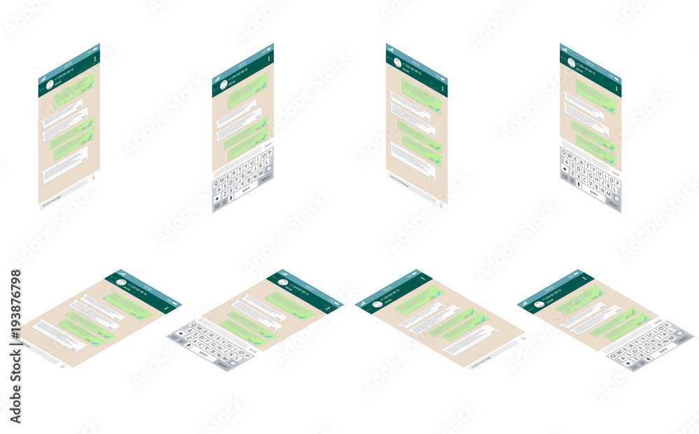 Chat app template whith mobile keyboard. Social network concept. Chat app template whith mobile keyboard. Social network concept.