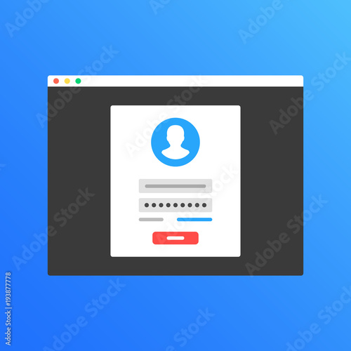 Login form. Web browser window with sign in page. Membership, registration, authentication, authorization concepts. Modern flat design graphic elements. Vector illustration