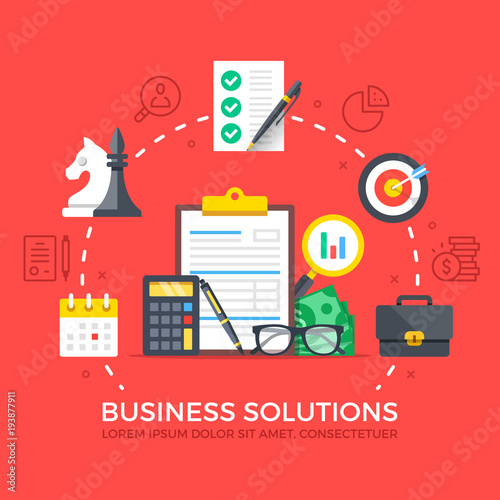 Business solutions. Modern flat design style graphic elements. Thin line icons set and flat icons set. Premium quality. Vector illustration