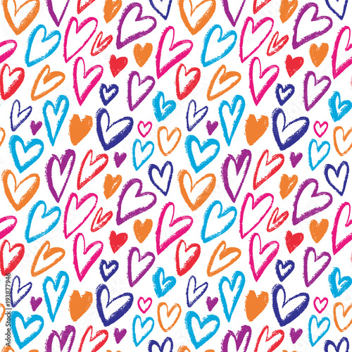 Rainbow Hearts seamless pattern. Vector repeating texture. Bright ornament for wrapping paper, kids textile design or fashion prints. Valentines day or wedding colorful decoration