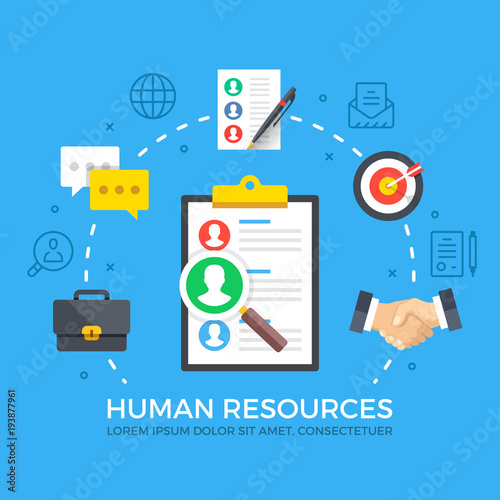 Human resources. Modern flat design style graphic elements. Thin line icons set and flat icons set. Premium quality. Vector illustration