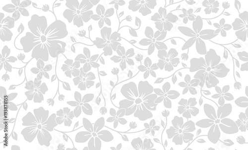 Simple silhouette classic floral seamless pattern. Flowers ornament vector background