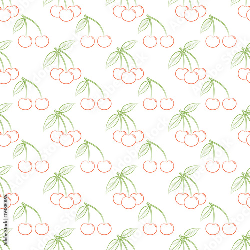 Seamless pattern from outline ripe red berries of a cherry