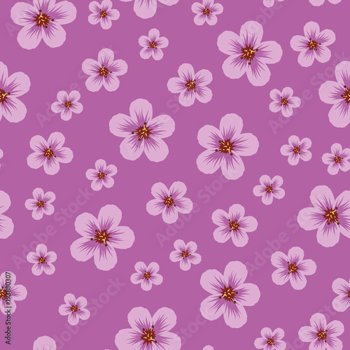 Seamless pattern from pink sakura flowers on a violet background