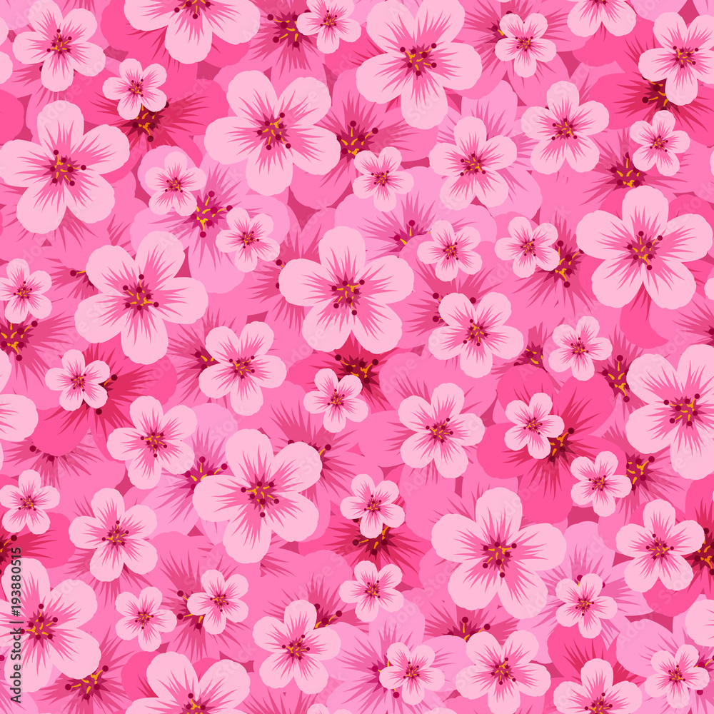 Seamless pattern from a blooming cherry blossom on a pink background Seamless pattern from a blooming cherry blossom on a pink background
