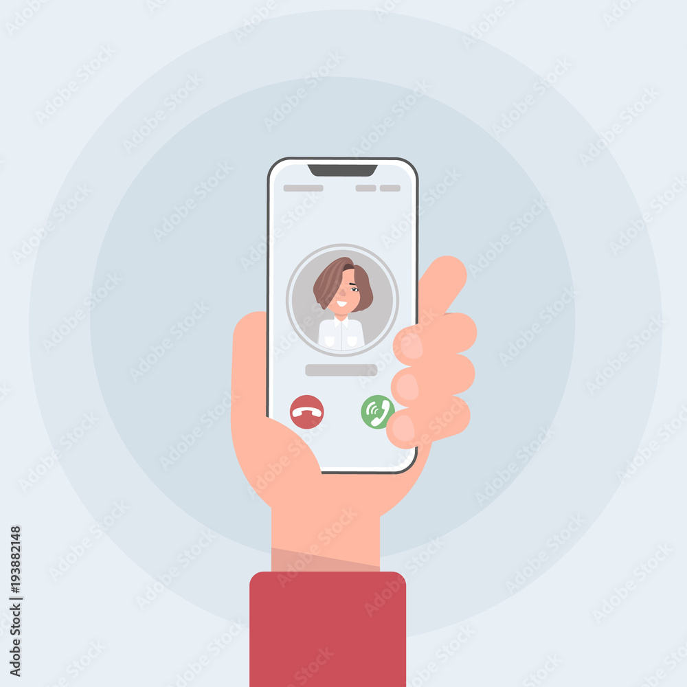 Incoming call on smartphone screen. Flat design vector illustration. Calling service. Modern concept for web banners, web sites, infographics. Creative flat design vector illustration