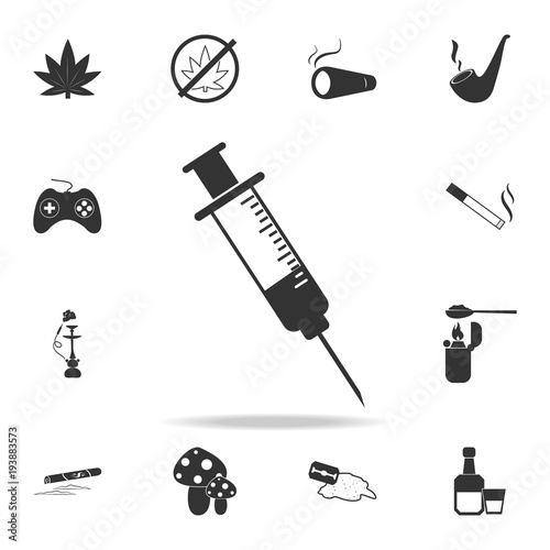 heroin syringe icon. Set of Human weakness and Addiction element icon. Premium quality graphic design. Signs, outline symbols collection icon for websites, web design, mobile app