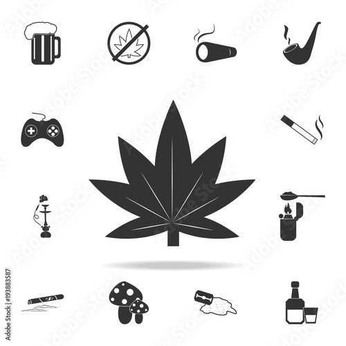 Marijuana leaf icon or cannabis icon. Set of Human weakness and Addiction element icon. Premium quality graphic design. Signs, outline symbols collection icon for websites