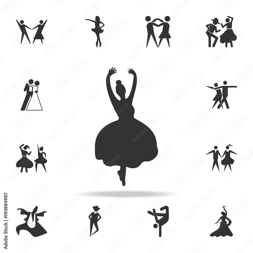 silhouette of ballerina icon. Set of people in dance  element icons. Premium quality graphic design. Signs and symbols collection icon for websites, web design, mobile app