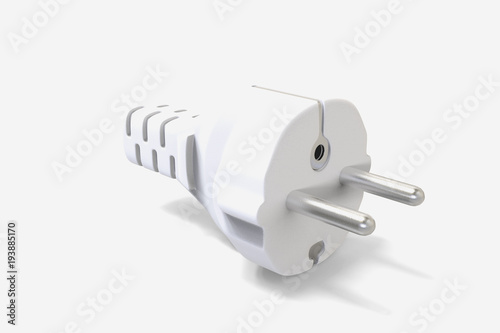 Power plug on white background. Plug power. 3D rendering.