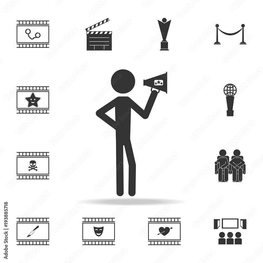 director with a horn icon. Set of cinema element icons. Premium quality ...