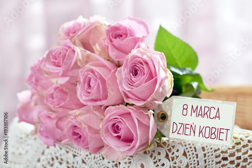 bunch of pink roses for Women Day in Poland