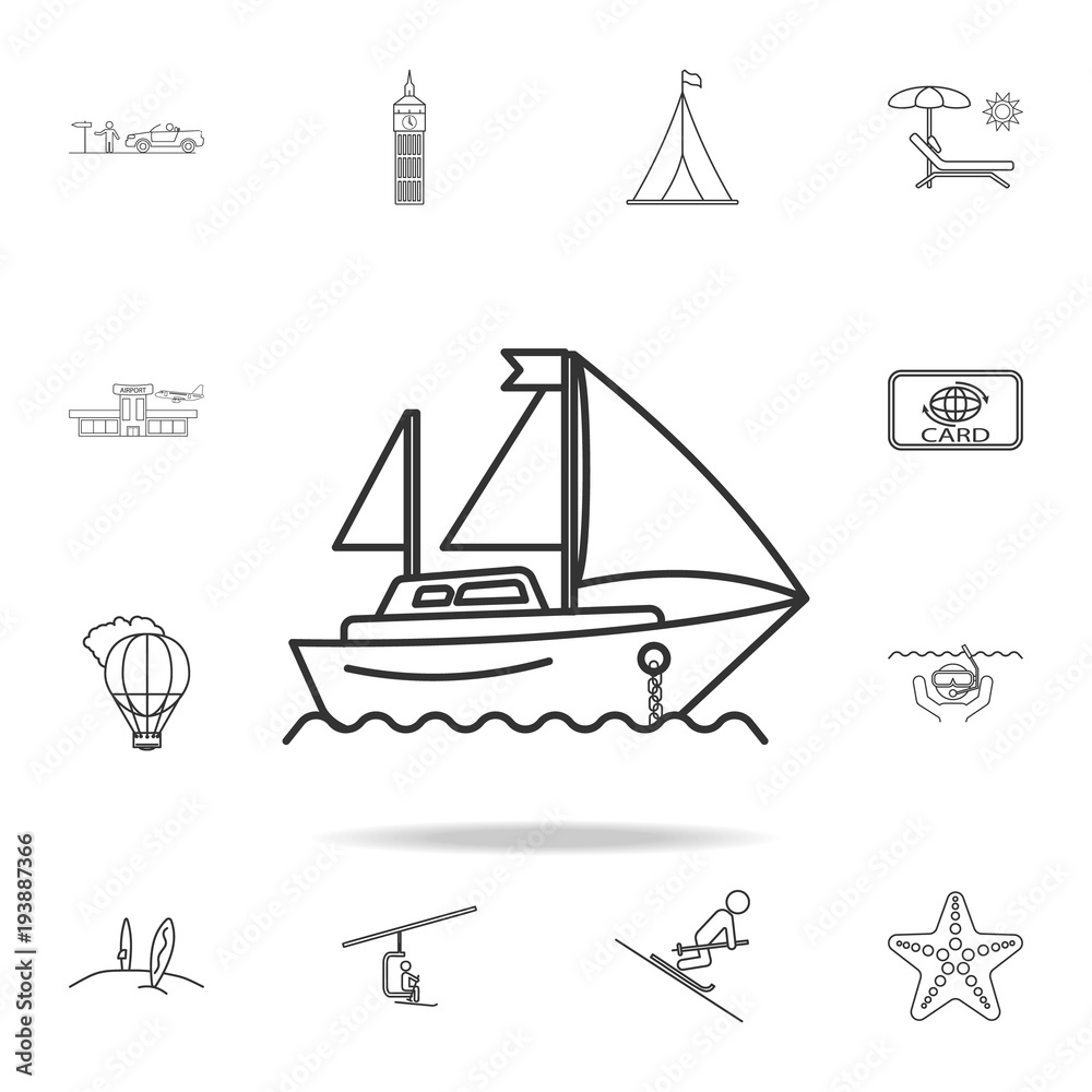 yacht line icon. Set of Tourism and Leisure icons. Signs, outline furniture collection, simple thin line icons for websites, web design, mobile app, info graphics yacht line icon. Set of Tourism and Leisure icons. Signs, outline furniture collection, simple thin line icons for websites, web design, mobile app, info graphics