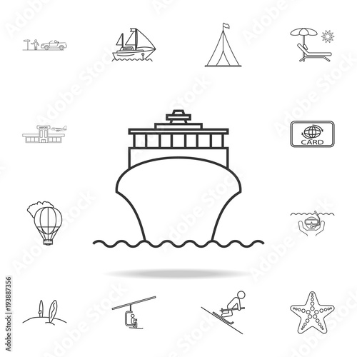 cruise ship liner line icon. Set of Tourism and Leisure icons. Signs  outline furniture collection  simple thin line icons for websites  web design  mobile app  info graphics