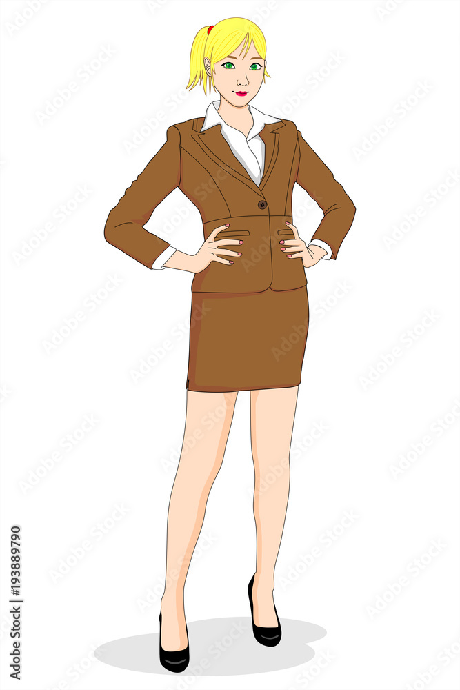 blonde business woman with brown office dress blonde business woman with brown office dress