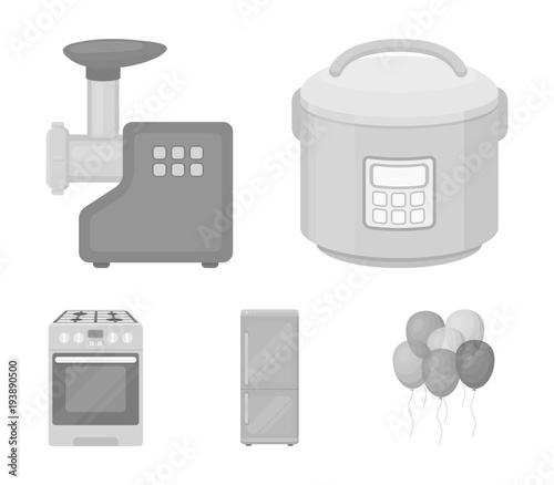 Multivarka, refrigerator, meat grinder, gas stove.Household set collection icons in monochrome style vector symbol stock illustration web.