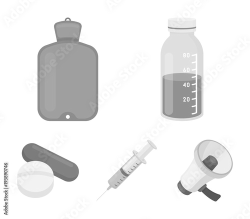 Solution, warmer, syringe, pills.Medicine set collection icons in monochrome style vector symbol stock illustration web.