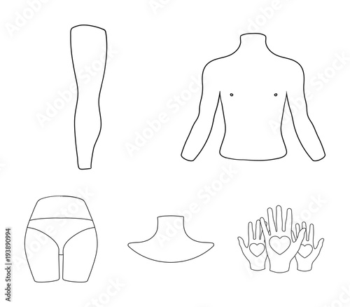 Torso, leg, neck and buttocks. Body parts set collection icons in monochrome style vector symbol stock illustration web.