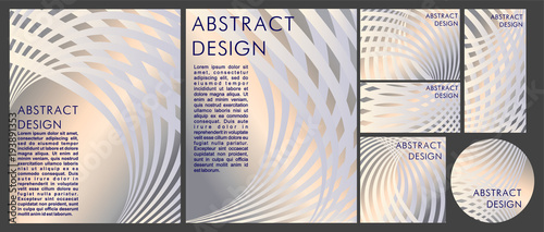 Abstract in gray and white with the effect of glow, web and intersection on a white background in a linear-geometric style, a set of different formats (book, disc, business card, banner)