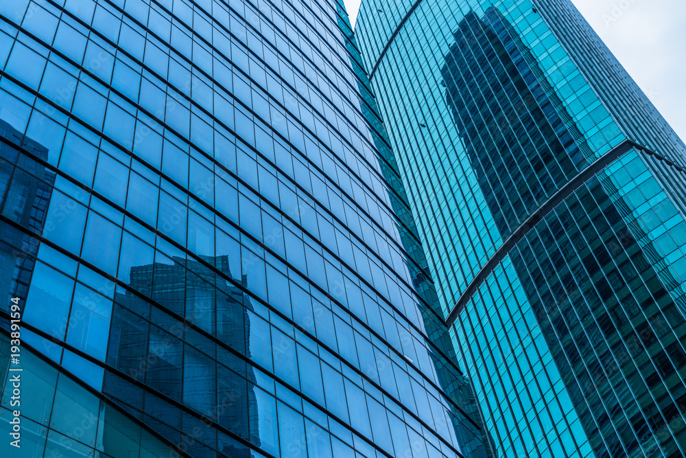 Close-Up of Modern Office Buildings in city of China.