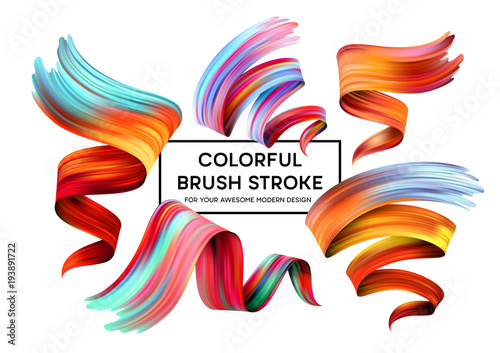Set of colorful brush strokes. Modern design element. Vector illustration