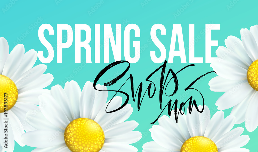 Spring sale banner, background with daisy flowers. Seasonal discount. Vector illustration Spring sale banner, background with daisy flowers. Seasonal discount. Vector illustration