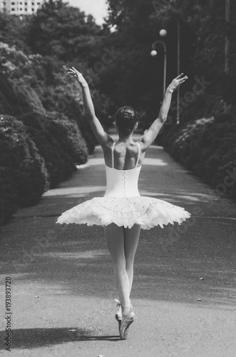  ballerina black and white posing in the park