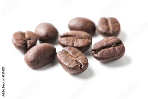 closed up of coffee beans isolated on white
