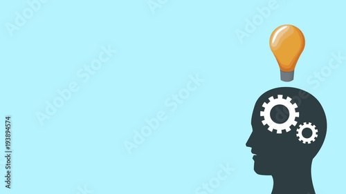 Man head with gears insidide thiking on idea HD animation colorful scenes photo