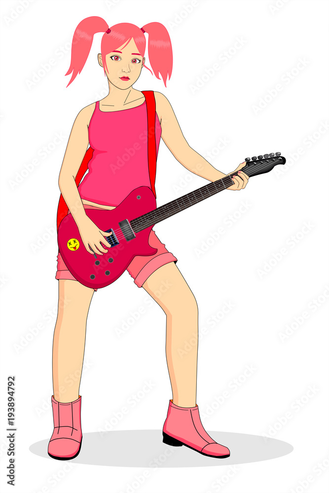 girl in pink playing guitar anime illustration girl in pink playing guitar anime illustration